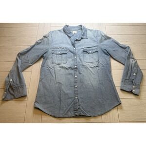 J Crew Denim Shirt Women Long Sleeve Button‎ Up Cotton Collar Pockets Sz M